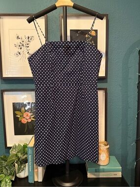 She + Sky Navy and White Polka Dot Spaghetti Strap Mini Dress